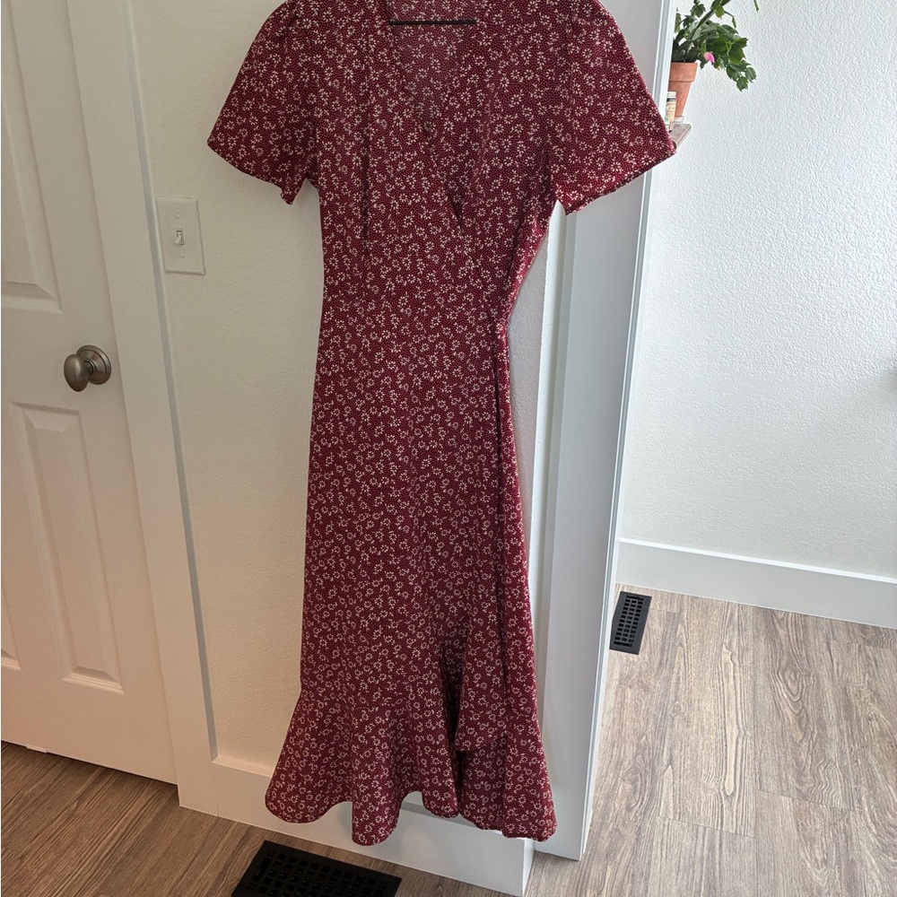 Pretty Garden Red Floral Maxi Wrap Dress - Brick Red- Small - Picture 2 of 5